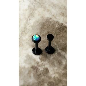 16g Labret/Lip/Ear Opal & Solid black stud jewelry